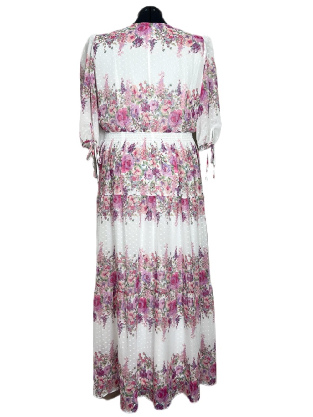 MELANIE T Women’s Size 18 White Wisteria Floral Print V-Neck Chiffon Maxi Dress - Picture 3 of 14